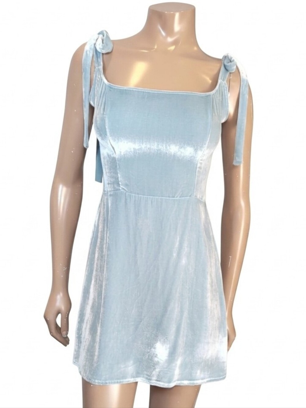 Reformation Minna Mini Dress Blue Velvet Tie Strap Size 4 Smocked Babydoll